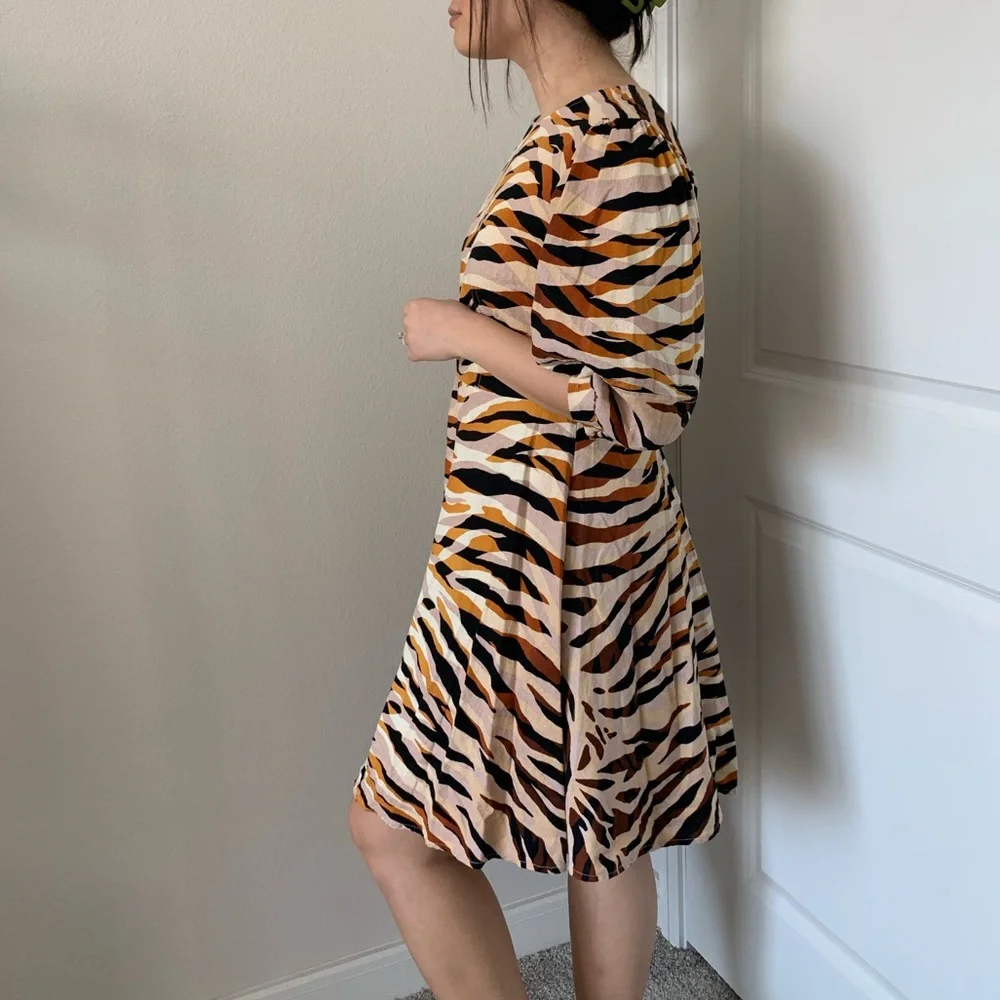 a new day Beige, Black & Mustard Zebra-Print Puff-Sleeve Dress - Picture 2 of 3